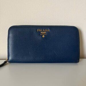 PRADA Large Zip Organizer Wallet Blue